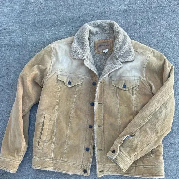 Aeropostale Vintage Corduroy + Sherpa Jacket Beige Yellowstone Dutton 90s - Picture 2 of 6